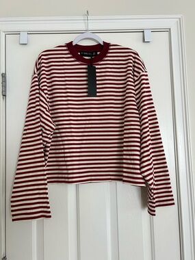 Lioness Wine and Cream Striped Long Sleeved Crewneck Top